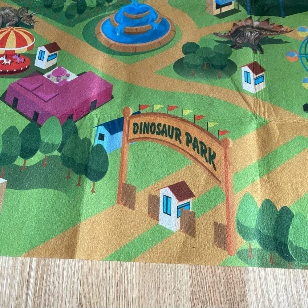Colorful Play Mat with Amusement Park Design Dinosaur Park Truck Driving Large